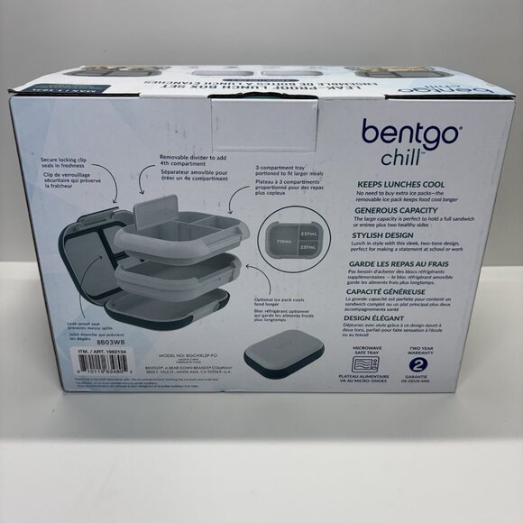New Bentgo Chill XL 5 Cup Lunch Box Set Ice Pack 3/4 Compartment 8B03WB Blue - Picture 4 of 10